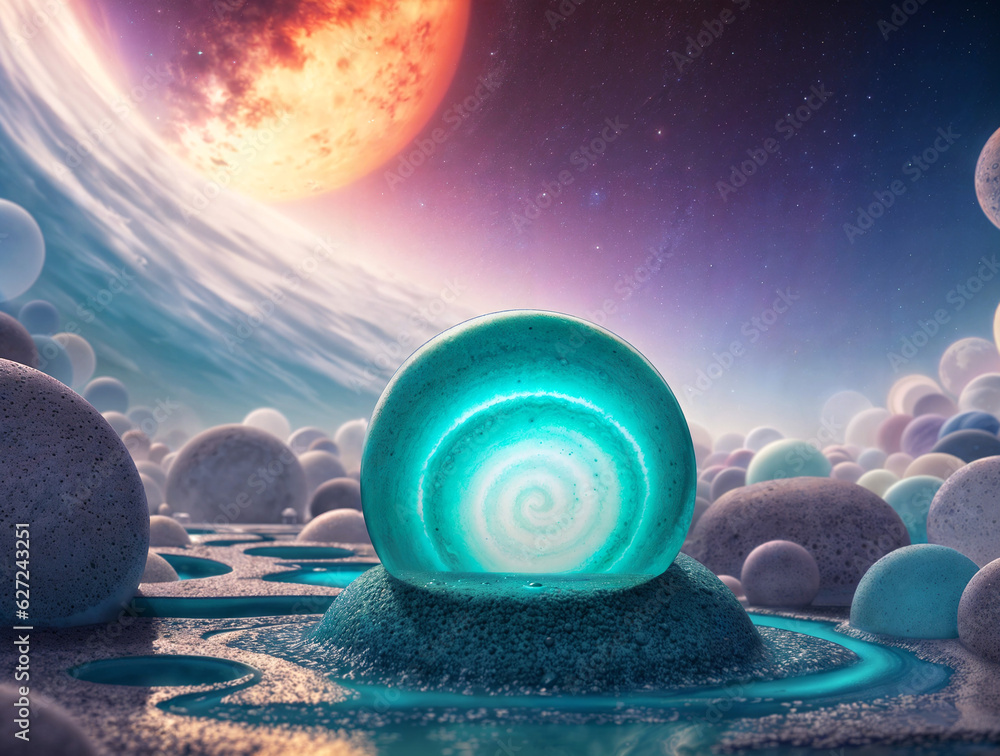 Aufkleber the surface of a mysterious planet with strange colored structures .ai generated