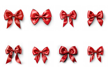 Red silk  ribbon set collection isolated on transparent background