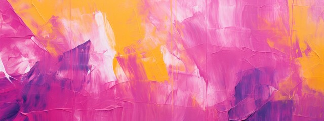 Closeup of abstract rough colorful multicolored neon pink and yellow colored art painting texture, with oil brushstroke, pallet knife paint on canvas (Generative Ai)
