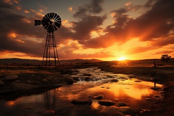 windmill on a ranch in Australia - obrazy, fototapety, plakaty