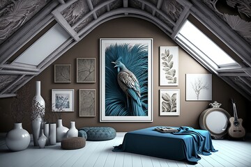 Taupe Space Blue Carribean Peacock and White Attic