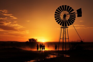 windmill on a ranch in arid texas - obrazy, fototapety, plakaty