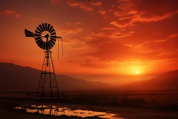 Keuken foto achterwand Baksteen windmill on a ranch in arid texas golden hour