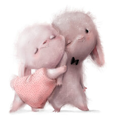 cute cartoon hares couple - 627244497