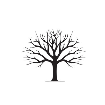 Black silhouette of a tree on isolated white background. Vector illustration. 