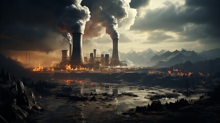 oil refinery at night. Hand edited generative AI