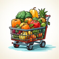 shopping cart with fruits. Hand edited generative AI