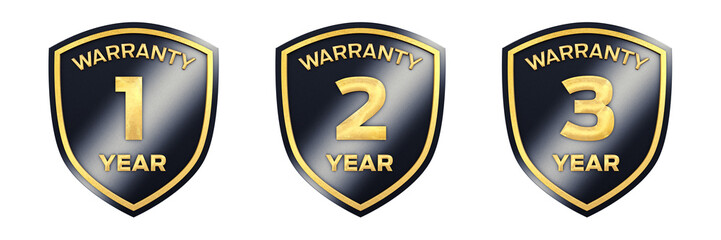Icon set of 1,2,3 year black and gold warranty labels isolated - 627245627