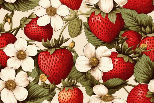 Starberry Seamless Pattern Illustration - AI Generated