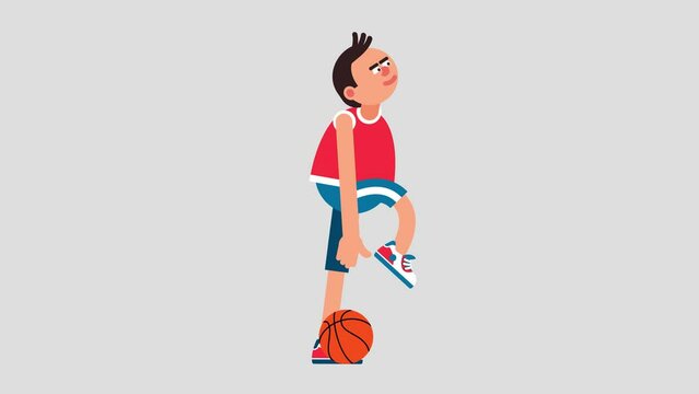 Basketball player dribbling a ball. Basketball player in cartoon style. 2d looped walking animation with alpha channel