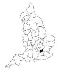 Map of Middlesex County in England on white background. single County map highlighted by black colour on England administrative map.. United Kingdom, Britain, UK