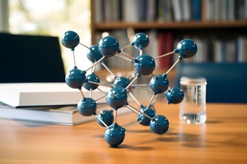 a hydrogen molecule model on a scientist's desk, underlining the scientific study and understanding of hydrogen.