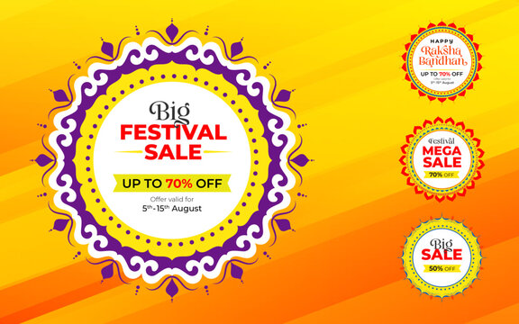 Big sale festival banner design template vector illustration, round ornamental frame banner design, Indian festival sale banner design template