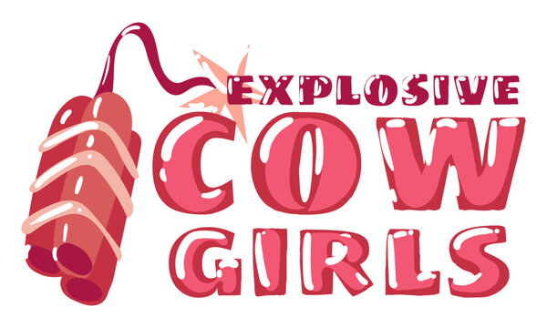 A poster with a picture of a shepherdess and dynamite. Colorful pink illustration. Print on a T-shirt with an image of the Wild West or a poster design. A dangerous wild girl with dynamite. Explosion