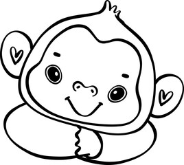 Cute innocence smile face baby monkey in this delightful cartoon with doodle outline hand drawing.