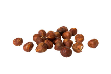 pile hazelnuts isolated on white background, top view. Flat lay Healthy food concept