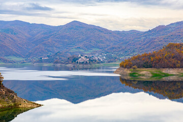 Turano lake, panorama. Italy.