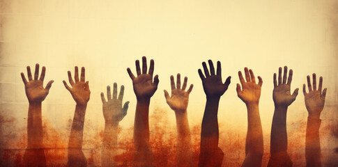 Obraz premium Hands raising and voting on the wall