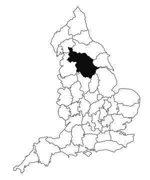 Map of West riding County in England on white background. single County map highlighted by black colour on England administrative map.. United Kingdom, Britain, UK