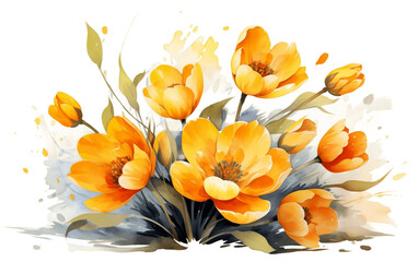 Watercolor Spring Flower isolated on white background , Generative Ai