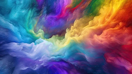 Washable Wallpaper Murals Game of Paint Colorful rainbow cosmic universe with stunning galaxy, stardust, nebula and shining stars in space background. Digital art. AI illustration for artwork, party flyers, posters, banners, brochures..