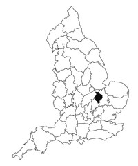 Map of Huntingtonshire County in England on white background. single County map highlighted by black colour on England administrative map.. United Kingdom, Britain, UK