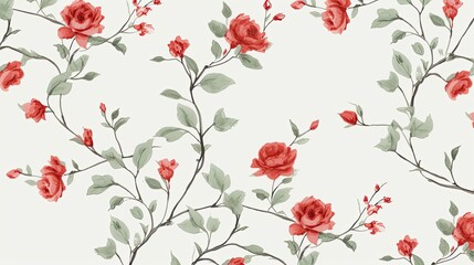 Abstract red roses flowers background. Floral design backdrop. AI illustration. For background, texture, wrapper pattern, frame or border..