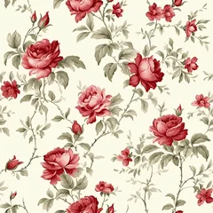 Möbelaufkleber Abstract seamless floral pattern with red roses flowers. Floral design backdrop. AI illustration. For background, texture, wrapper pattern, frame or border.. © Oksana Smyshliaeva