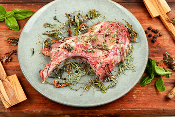 Raw barbecue Tomahawk steak