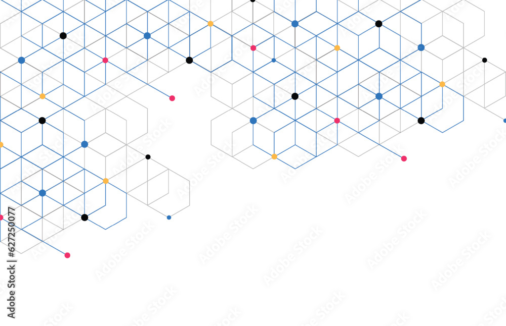 Poster abstract geometric boxes pattern dot line connection background. modern technology with square mesh.