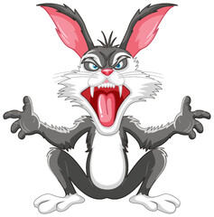 Crazy Rabbit Cartoon Sitting with Sharp Teeth