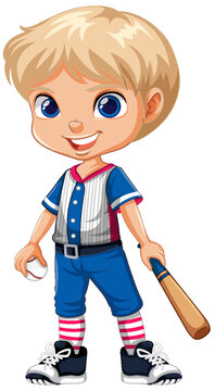 Blond boy baseball player cartoon character