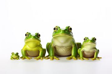 Image of family group green frogs on a white background. Amphibian. illustration. Generative AI.