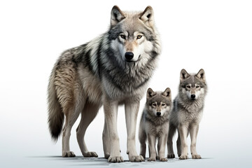 Obraz premium Image of family group of wolfs on white background. Wildlife Animals. Illustration, Generative AI.