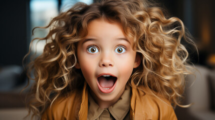 Super excited and shocked little girl. Generative Ai