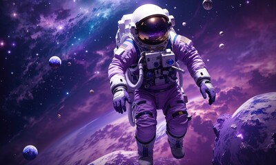 Astronaut Floating With Purple Galaxy On The Background