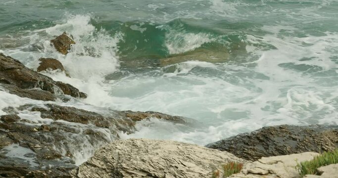 Jugo wind and waves on the rocky coast of the Adriatic Sea, Croatia