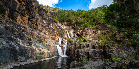 panorama of jourama falls in paluma range national park, north queensland, australia  cascade of numerous powerfull tropical waterfalls near townsville and ingham © Jakub