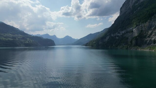 Lucid dream like beautiful surreal scenery of Switzerland Walensee lake