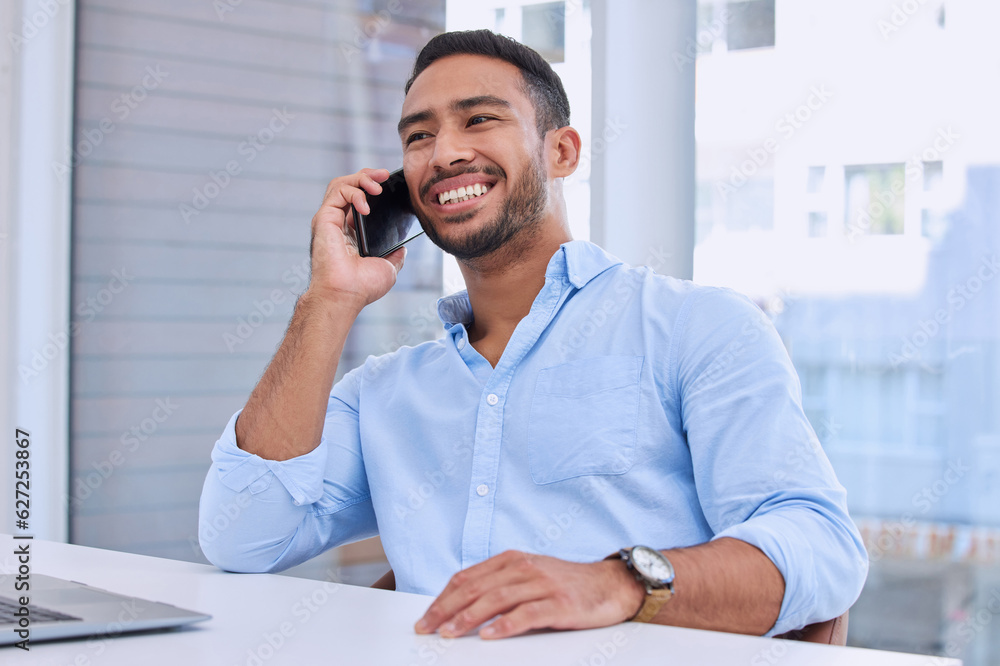 Aufkleber business man, phone call and networking in the office with smile from corporate consultation. audito