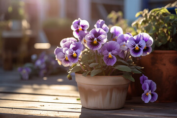 viola flower in a pot - obrazy, fototapety, plakaty