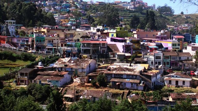 Beautiful landscape view of hill town city Ooty valley, Tamil Nadu, India.