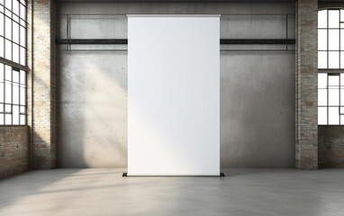 blank roll up banner display stands loft interior. Roll up blank white banner