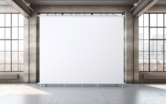 blank roll up banner display stands loft interior. Roll up blank white banner