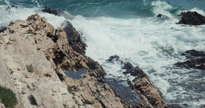 Jugo wind and waves on the rocky coast of the Adriatic Sea, Croatia