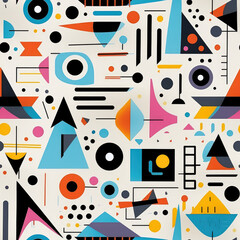 Minimal geometric colorful elements repeat pattern, retro abstract tile