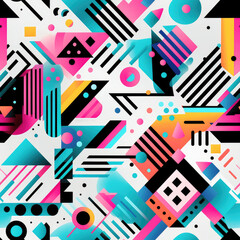 Obraz premium Minimal geometric colorful elements repeat pattern, retro abstract tile