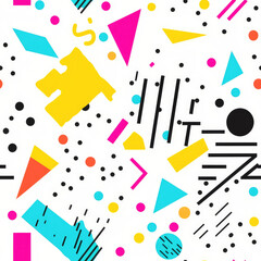 Minimal geometric colorful elements repeat pattern, retro abstract tile