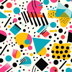 Minimal geometric colorful elements repeat pattern, retro abstract tile