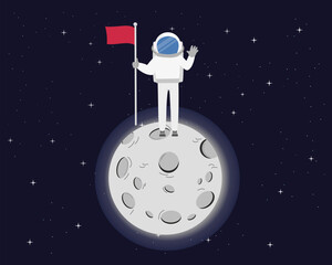 Happy Astronaut successfully landing on lunar surface with flag.